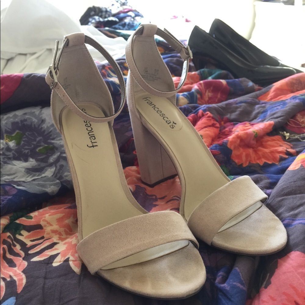 Nude Strap Block Heels